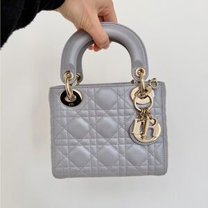 Dior Silver Quilted Lady Dior Mini Tote